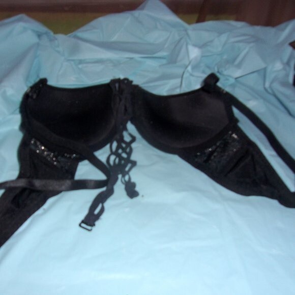 Youmita 40C Black Metallic Lace Bra & XL Caged Coordinating Boyshorts NWT - Picture 5 of 14